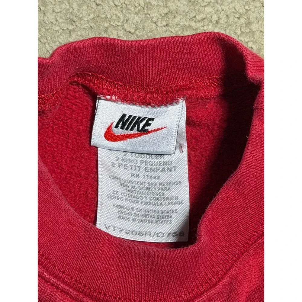 Vintage Nike Toddler Red Varsity N Stripe Fleece Crewneck Sweatshirt 2T USA Made